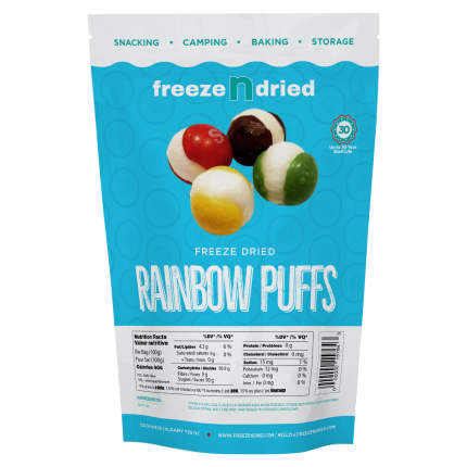 Crispy and flavorful freeze-dried Skittles bursting with fruity taste. Enjoy a crunchy twist on your favorite candy with Freeze Dried Rainbow Puffs.
